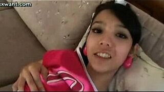 Teen shemale rubbing her dick and fingering - porn video