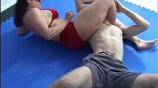 Mistress is victorious in a fight against a feeble man - porn video