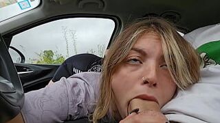 They find me GIVING A BLOWJOB TO MY STEPBROTHER IN THE CAR CUM MOUTH - porn video